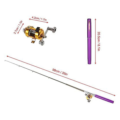 Jatzde Mini Portable Pocket Fish Rod Pen Aluminum Alloy Fishing Rod Pole Reel Combos… - color: Purple