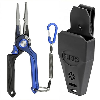 8.0” Lockable Fishing Pliers, Corrosion Resistant Saltwater Fishing Gear | Multi Purpose Fishing Tools - Braid Fish Line Cutter Split Ring Pliers Hook Remover Crimper w/ Lanyard, Fishing Gift for Men