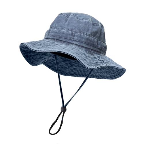 Men's Bucket Hat Camo Outdoor Sun Protection, Breathable Quick-Dry Fishing Gardening Hiking Hat ,UPF50+ Cotton Wide Brim - color: Blue