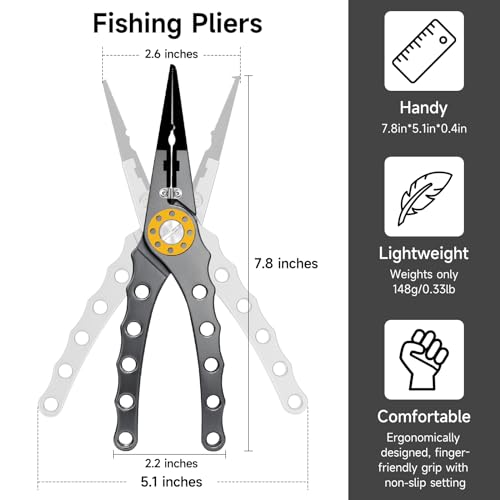 SANLIKE Aluminum Fishing Pliers Hook Remover Tungsten Carbide Braid Cutters | Tungsten Carbide Cutters Saltwater Resistant with Coiled Lanyard & Sheath - color: Gray