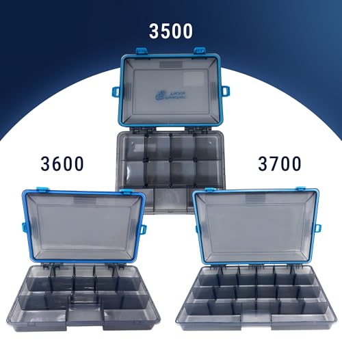 Reaction Tackle Standard Tackle Trays, Plastic Tackle Box Organizers with Four Secure Latches, Removable Dividers and Semi Transparent Lid for Fishing Storage - 3600 (4-Pack) - size: 3600 (4-Pack)