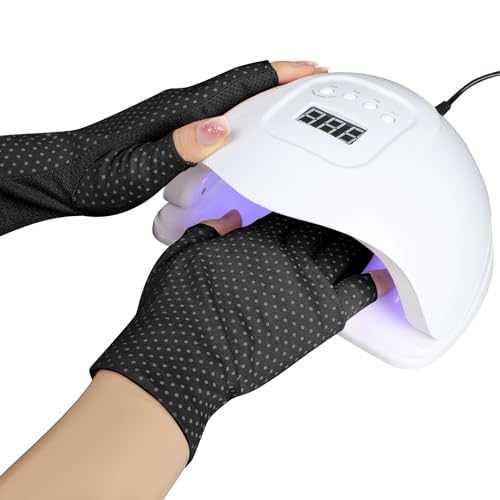 Senkary 3 Pairs Sun UV Protection Gloves Non Slip Cotton Fingerless Driving Biking Sunscreen Nail Manicure Gloves for Women - color: Khaki, Gray and Black