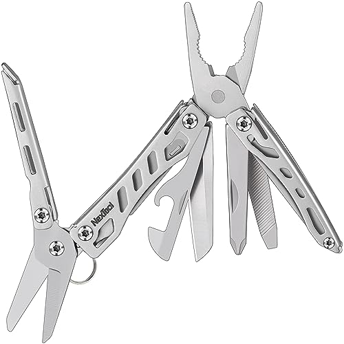 Nextool EDC Keychain Multitool, 10 in 1 Mini Pocket Knife Multi Tool with Needlenose Pliers, Scissors, Mini Useful Cool Gadgets for Men, Father's Day Gifts from Daughter-Sliver - color: Silver-s
