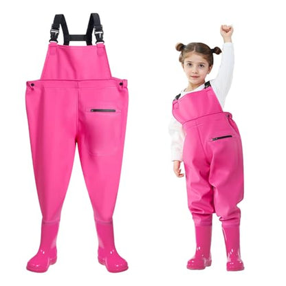 SooGree Kids Chest Wader with Non-Slip Boots,Youth Fishing Hunting Waterproof Waiters, Children Boys Girls Breathable Waders - color: Pink, size: Foot length：8.07"；Height：51.18"-55.11"