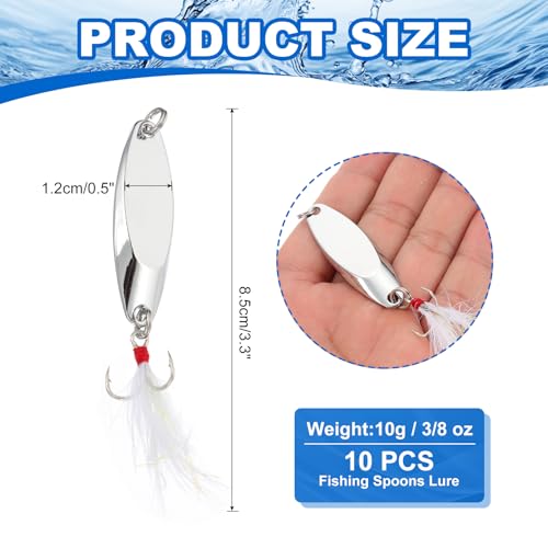 PATIKIL Fishing Spoons, Fishing Lures Casting Spoon Treble Hooks Jigs Hard Metal Spinner Baits - color: Silver Tone, size: 3/8 oz