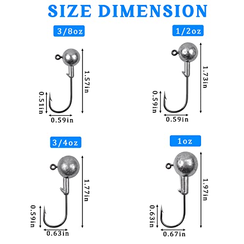 Jig Heads Fishing Hooks Crappie Jigs Unpainted Jig Heads Round Ball Sharp Fishing Jigs Hooks for Bass Trout Crappie Walleye Saltwater Freshwater - size: 1/2oz - 14g - 30pack