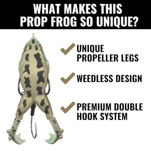 LUNKERHUNT - Frog Bait for Bass Fishing | Soft Hollow Body Weedless Frog for Bass Fishing and Trout | Weedless Realistic Bait Frog Lure, Freshwater with Sharp Hooks Lures and Double Propellers Feet - style: Rocky Toad