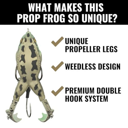 LUNKERHUNT - Frog Bait for Bass Fishing | Soft Hollow Body Weedless Frog for Bass Fishing and Trout | Weedless Realistic Bait Frog Lure, Freshwater with Sharp Hooks Lures and Double Propellers Feet - style: Rocky Toad