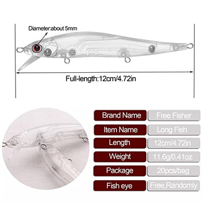 Blank Hard Lures Kit Unpainted Fishing Baits Sets Crankbait Wobblers Freshwater Fish Lure Wobblers Minnow Lure Bodies Fishing Tackle - color: 20pcs 11CM