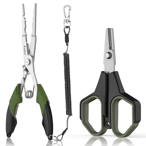 Fishing Tools Kit, Fishing Pliers,Fishing Scissors, Fishing Line Cutter for Braided Fishing Line,Fishing Gear with Lanyard - color: 8"Fishing Pliers Green