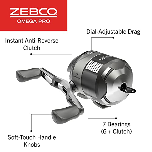 Zebco Omega Pro Spincast Fishing Reel, Dual Ceramic Pick-up Pins, Solid-Brass Pinion Gear, GlideLine ll Line Retrieval System, Pre-Spooled - size: 30