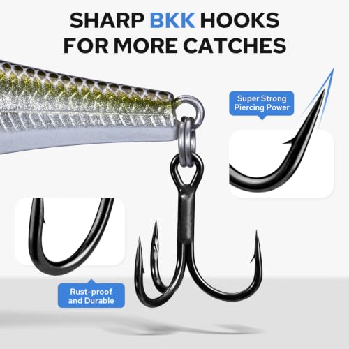 TRUSCEND Suspending Jerkbait, Rattle Minnow Lures with BKK Hooks, Freshwater Bass Trout Striper Walleye Pike Fishing Lures, Variety Pack for All Water Conditions, Premium Fishing Gear and Gifts - color: A1-3.5",0.3oz