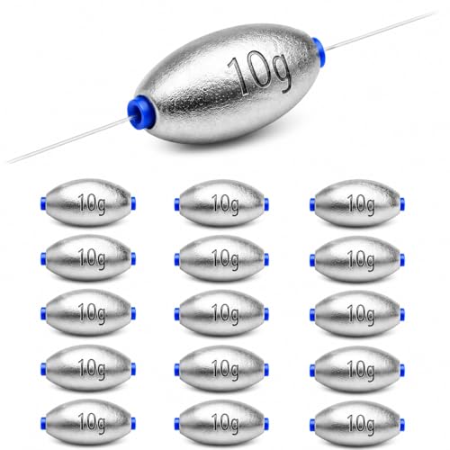 Egg Sinkers Fishing Weights, Oval Slip Sinkers Bullet Lead Fishing Weights for Freshwater Saltwater Tackle Set 1/8oz to 1oz - size: 3/8oz-10g-15pcs