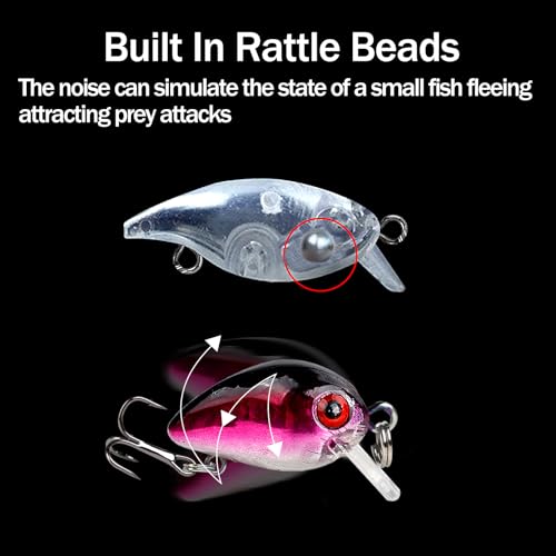Square Bill Micro Crankbaits Bass Fishing Lures 10pcs FS/YE-13 | Sinking Lures,with Rattle Beads Lipless Jerkbaits,for Bass Trout Walleye,1.18in/0.06oz