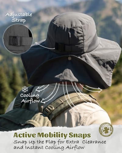 Camptrace Sun Hats for Women Men UPF 50+ UV Protection Wide Brim Hiking Fishing Hat with Neck Flap - color: 06-dark Grey