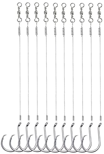 Saltwater Steel Circle Hook Rigs,Octopus Offset Fishing Hooks Leader Wire for Catfish Bass - size: 8/0-6pcs