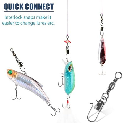 Fishing Swivels Snap, Barrel Swivels Fishing Tackle, Stainless Steel Safty Interlock Snaps Leader Line Lure Connector Freshwater Saltwater - size: 4#(45lb)-50pcs