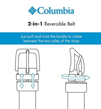 Columbia Men's 2-in-1 Reversible Casual Leather Belt – Versatile Everyday Style, Dual-sided Strap - color: Tan/Black Stretch, size: Small (30-32)