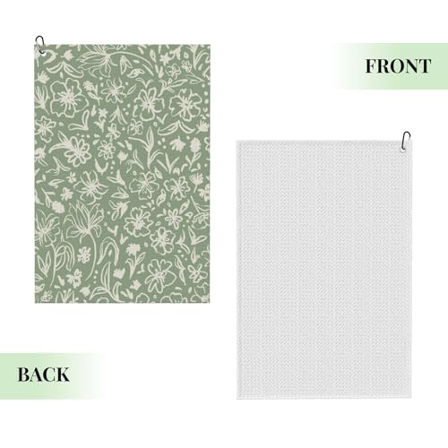 Sage Green Golf Towel Microfiber with Carabiner Clip, Funny Cleaning Cloth for Golf Balls & Clubs, Gift for Women Men, Golfers, Dad, Grandpa, Bag Accessories 16"*24"-Flowers Herbs Leaves - color: Sage Green