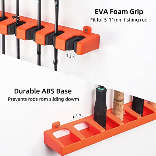 RUNCL Fishing Rod Holder, Rod Sleeve, and Rod Strap Kit, Wall Mounted Vertical Fishing Rod Rack, Fishing Pole Holders Hold Up to 6 5-11mm Rods, Fishing Rod Storage Combo Set - color: A: 2 Set Orange
