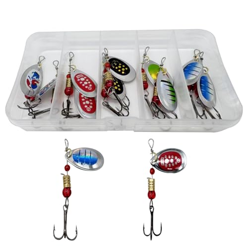 Fishing Spinner Baits Lures Kit for Trout Bass Salmon Lures with Treble Fishing Hooks, Rooster Tail Fishing Gears Spoons Effective in Freshwater/Saltwater - color: 10pcs/box without Rooster Tail