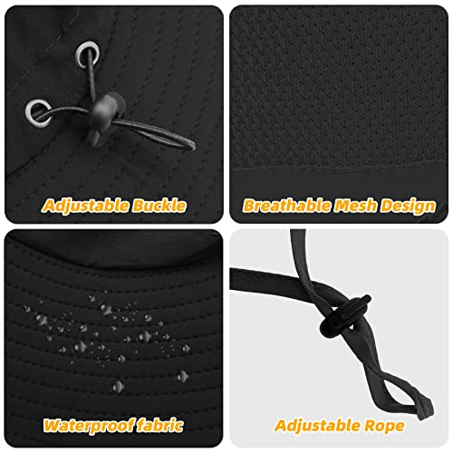 Fishing Hat for Men Sun Protection Hat with Removable Mesh Face Neck Flap Cover Windproof Strap for Men and Women - color: Black