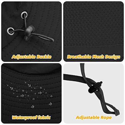 Fishing Hat for Men Sun Protection Hat with Removable Mesh Face Neck Flap Cover Windproof Strap for Men and Women - color: Black