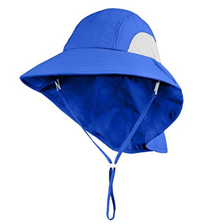 Connectyle Kids Large Brim UV Protection Sun Hat with Neck Flap Mesh Fishing Cap - color: Blue
