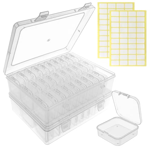 Guyuyii 62 Clear Plastic Bead Storage Containers with Hinged Lids & Labels | for Craft Supplies, Diamond Painting, Jewelry Making | Compatible with Beads, Earrings, Nail Art, Seeds, DIY Bracelet - size: 62 Pcs