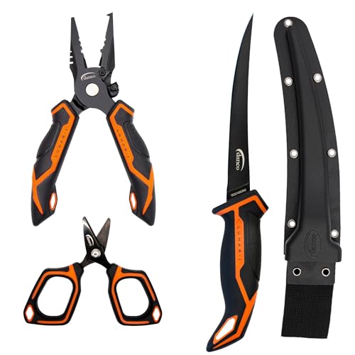 danco Lunar-I Launch Fishing Pliers and Filet Knife Kit, Includes 7" Micro Flex Filet Knife, 6.5" Carbon Steel Pliers, and a 3" Micro-Serrated Braid Scissors