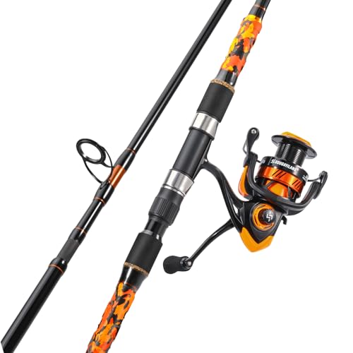Sougayilang 3 Piece Surf Fishing Rod Combo Medium/Heavy Travel Spinning Rod with 4000/5000 Size Reel Baitfeeder Combo(9'/10'/11'12') - color: orange, size: 10ft-Spinning-3Pc-MH