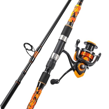 Sougayilang 3 Piece Surf Fishing Rod Combo Medium/Heavy Travel Spinning Rod with 4000/5000 Size Reel Baitfeeder Combo(9'/10'/11'12') - color: orange, size: 10ft-Spinning-3Pc-MH