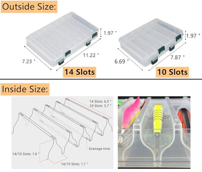 Double-Sided Fishing Lure Hook Tackle Box Visible Hard Plastic Clear Fishing Lure Bait Squid Jig Minnows Hooks Accessory Storage Case Container (Clear-14 Slots 2Pcs) - color: Clear-14 Slots(2Pcs)