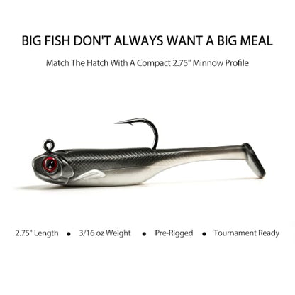 Soft Fishing Lures Shad Minnow Swimbaits, Pre-Rigged Jig Heads Paddle Tail Swim Baits for Bass, Trout, Walleye, Crappie, Sinking Jigs Bait for Saltwater Freshwater, Fishing Gifts for Men - color: A8 - 12 Pcs - 2.75 Inch