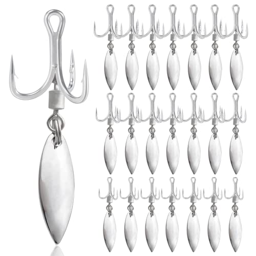 21Pcs Treble Hooks Willow Bladed Replacement Spinner Fishing Hook Set | Trout Bass Silver Three Treble Hooks for Freshwater and Saltwater