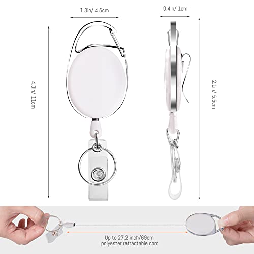 Retractable Badge Holder with Carabiner Reel Clip and Key Ring for ID Card Key Keychain Holders White 10 Pieces - style: White-10pcs