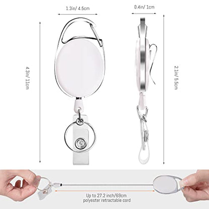 Retractable Badge Holder with Carabiner Reel Clip and Key Ring for ID Card Key Keychain Holders White 10 Pieces - style: White-10pcs