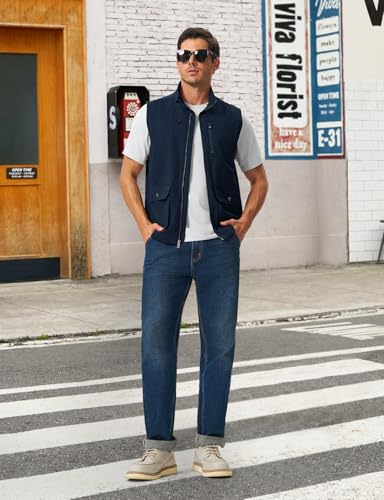TBMPOY Men's Lightweight Vest Cotton Stylish Sleeveless Travel Casual Work Canvas Outerwear Utility Jacket Fishing Hiking - color: Navy, size: Medium