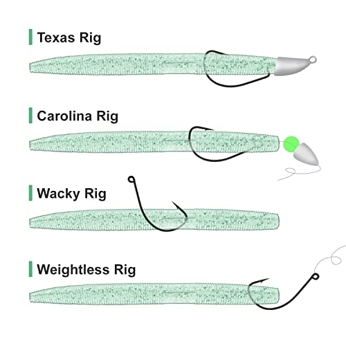 Senko Wacky Worms - Soft Plastic Lures, 30pcs Rubber Worms, 4-5 inches for Bass Freshwater & Saltwater Fishing