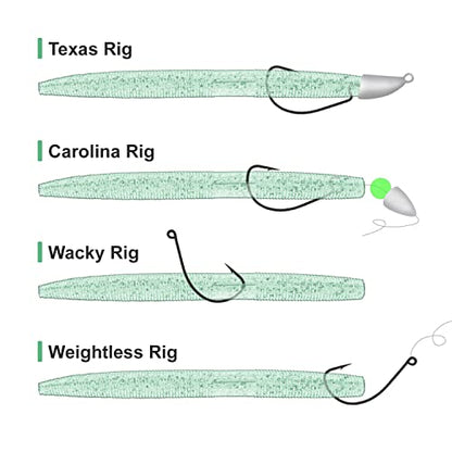 Senko Wacky Worms - Soft Plastic Lures, 30pcs Rubber Worms, 4-5 inches for Bass Freshwater & Saltwater Fishing