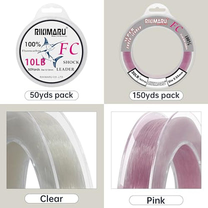 Rikimaru FC 100% Fluorocarbon Pure Shock Resistant, Sinks Faster Than Mono, Leader Material, 2LB-150LB - color: Clear, size: 50Yards-6LB