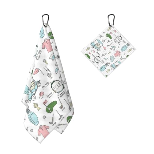 Funny Golf's Theme Golf Towel for Golf Bags Pink Golf's Accessories Doodles Golf Towels with Clip Cartoon Carts Waffle Towels Cleaning Cloth 2 Packs for Men Golfer, Birthday Holiday Present - color: Pink