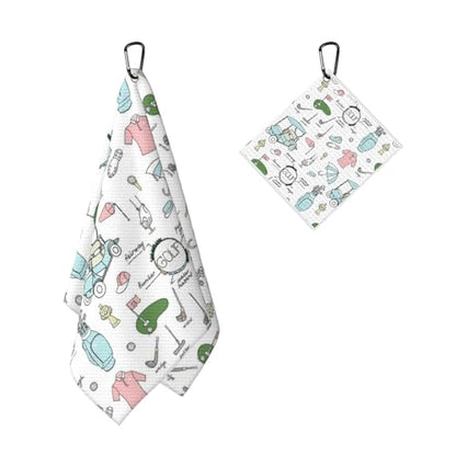 Funny Golf's Theme Golf Towel for Golf Bags Pink Golf's Accessories Doodles Golf Towels with Clip Cartoon Carts Waffle Towels Cleaning Cloth 2 Packs for Men Golfer, Birthday Holiday Present - color: Pink