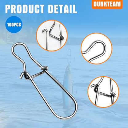 100PCS Size 0-8 Stainless Steel Duo Lock Snap Clip Swivel Lure Snaps Fishing Clips Swivels Fishing Tackle Kit Fishing Snaps Clip High Strength Fishing Gear Hooked Snap - size: #1-28lb-100PCS