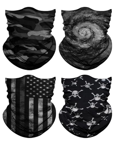 4Pack Neck Gaiter for Men Women Face Cover Mask Head Wrap Balaclava Headwear Bandana Headband Magic Scarf - color: A-blackcombo-2
