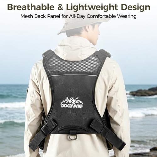 Fishing Chest Pack with 3 Bait Boxes, Fly Fishing Tackle Bag & Work Station - color: Black