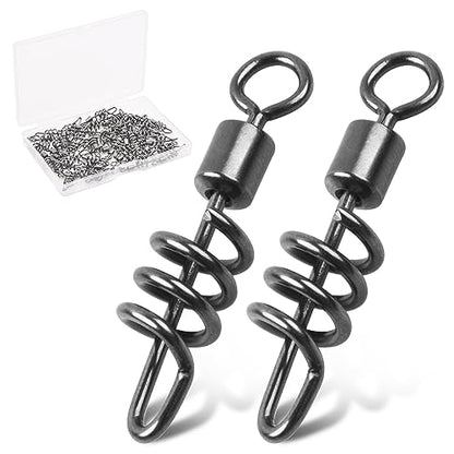 SILANON Fishing Corkscrew Snaps Swivel, 50pcs Stainless Steel Swirl Snap Swivels Barrel Rolling Swivels with Corkscrew Quick Clips Saltwater Freshwater Fishing Lure Line Connectors 2/0-8# - size: 2/0-176lb-50pcs