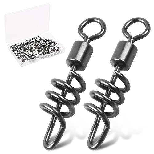 SILANON Fishing Corkscrew Snaps Swivel, 50pcs Stainless Steel Swirl Snap Swivels Barrel Rolling Swivels with Corkscrew Quick Clips Saltwater Freshwater Fishing Lure Line Connectors 2/0-8# - size: 6#-66lb-50pcs