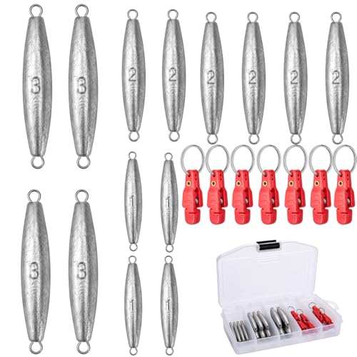 Torpedo Sinkers Fishing Weights Kit 21PCS (1oz, 2oz, 3oz), Inline Trolling Weights Set with Clips for Depth Control, Lead Trolling Sinkers for Walleye Salmon Lake & Deep Water Fishing