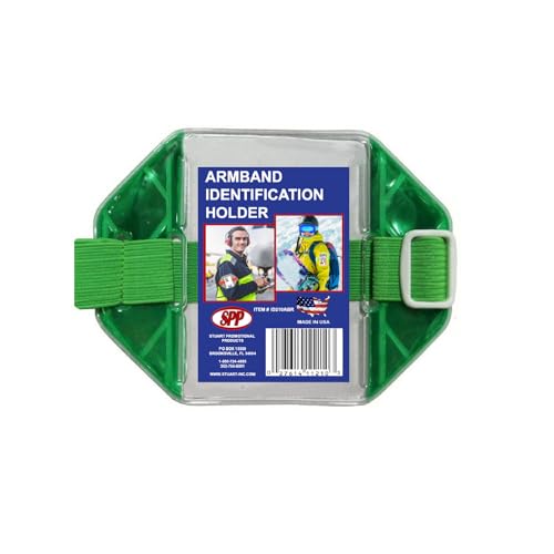 Safety Reflective Green Armband Badge Holder, Green Stretch Band, White Buckle, Fits 2 3/4" x 4 1/8" Cards, Top Slit, Made in USA - color: Green/White, size: 1 Pack